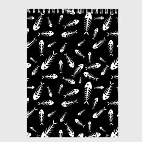 Скетчбук (блокнот) с принтом Скелеты рыб в Белгороде, 100% бумага
 | 48 листов, плотность листов — 100 г/м2, плотность картонной обложки — 250 г/м2. Листы скреплены сверху удобной пружинной спиралью | Тематика изображения на принте: fish | кости | паттерн | рыба | рыбы | с скелетом рыбы | скелет