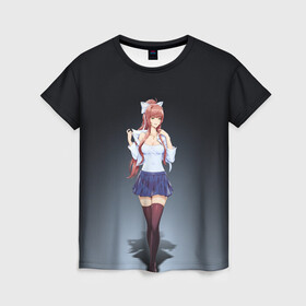 Женская футболка 3D с принтом Doki Doki Literature Club Monika (Z) в Белгороде, 100% полиэфир ( синтетическое хлопкоподобное полотно) | прямой крой, круглый вырез горловины, длина до линии бедер | doki doki | doki doki literature club | monika | natsuki | sayori | team salvato | yuri | доки | доки доки | литературный клуб | моника | нацуки | саёри | тук тук | юри