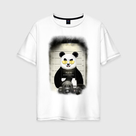 Женская футболка хлопок Oversize с принтом Yami: hight IQ в Белгороде, 100% хлопок | свободный крой, круглый ворот, спущенный рукав, длина до линии бедер
 | hight iq | panda | yami | арест | заключённый | очки | панда | фотоаппарат | фотосет