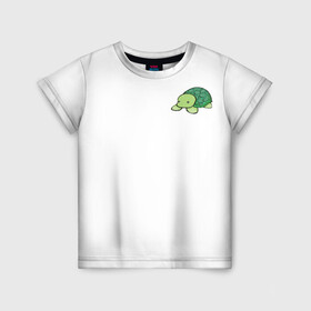 Детская футболка 3D с принтом черепашка в Белгороде, 100% гипоаллергенный полиэфир | прямой крой, круглый вырез горловины, длина до линии бедер, чуть спущенное плечо, ткань немного тянется | Тематика изображения на принте: маленькая черепашка | морское животное | черепаха | черепаха на белом