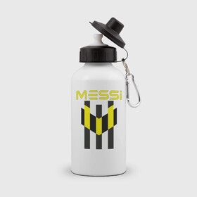 Бутылка спортивная с принтом Желто-черный образ лого Messi в Белгороде, металл | емкость — 500 мл, в комплекте две пластиковые крышки и карабин для крепления | argentina | barca | barcelona | fc barcelona | lionel messi | spain | sport | uefa | аргентина | барса | барселона | золотой мяч | игрок | испания | камп ноу | лео месси | лионель месси | мяч | спорт | тренер | уефа 