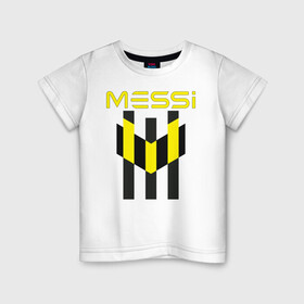 Детская футболка хлопок с принтом Желто-черный образ лого Messi в Белгороде, 100% хлопок | круглый вырез горловины, полуприлегающий силуэт, длина до линии бедер | argentina | barca | barcelona | fc barcelona | lionel messi | spain | sport | uefa | аргентина | барса | барселона | золотой мяч | игрок | испания | камп ноу | лео месси | лионель месси | мяч | спорт | тренер | уефа 
