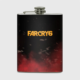 Фляга с принтом Far Cry 6 в Белгороде, металлический корпус | емкость 0,22 л, размер 125 х 94 мм. Виниловая наклейка запечатывается полностью | Тематика изображения на принте: far cry 6 | дым | игра | лого | надпись | частицы