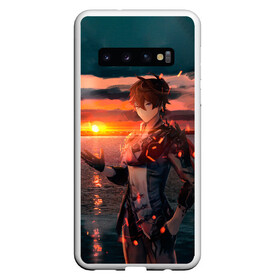 Чехол для Samsung Galaxy S10 с принтом Tartaglia art в Белгороде, Силикон | Область печати: задняя сторона чехла, без боковых панелей | art | fanart | game | genshin | impact | tartaglia | тарталья