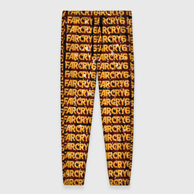 Женские брюки 3D с принтом Far Cry 6 в Белгороде, полиэстер 100% | прямой крой, два кармана без застежек по бокам, с мягкой трикотажной резинкой на поясе и по низу штанин. В поясе для дополнительного комфорта — широкие завязки | far cry 6 | игра | лого | надпись | текстура | частицы