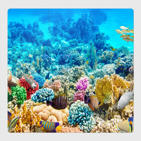 Магнитный плакат 3Х3 с принтом Риф в Белгороде, Полимерный материал с магнитным слоем | 9 деталей размером 9*9 см | коралловый риф | полосатые рыбы | риф | рыбы | сказочный риф