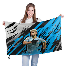 Флаг 3D с принтом Серхио Агуэро в Белгороде, 100% полиэстер | плотность ткани — 95 г/м2, размер — 67 х 109 см. Принт наносится с одной стороны | аргентина | кун | манчестер сити | нападающий | футбол