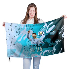 Флаг 3D с принтом Silva Bernardo Манчестер Сити в Белгороде, 100% полиэстер | плотность ткани — 95 г/м2, размер — 67 х 109 см. Принт наносится с одной стороны | manchester city | бернарду силва | манчестер сити | сборная португалии | футбол | футболист