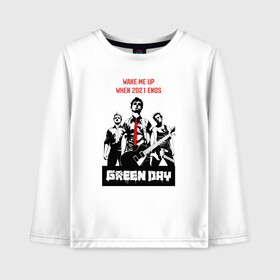 Детский лонгслив хлопок с принтом Green day: wake me up в Белгороде, 100% хлопок | круглый вырез горловины, полуприлегающий силуэт, длина до линии бедер | billie joe armstrong | green day | punk | rock | wake me up | билли джо | грин дей | панк | рок