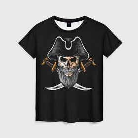 Женская футболка 3D с принтом Морской Капитан Пират в Белгороде, 100% полиэфир ( синтетическое хлопкоподобное полотно) | прямой крой, круглый вырез горловины, длина до линии бедер | дэви джонс | капитан | клад | пират | пираты | сабли | сокровища | сундук мертвеца | чёрная борода