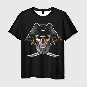 Мужская футболка 3D с принтом Морской Капитан Пират в Белгороде, 100% полиэфир | прямой крой, круглый вырез горловины, длина до линии бедер | Тематика изображения на принте: дэви джонс | капитан | клад | пират | пираты | сабли | сокровища | сундук мертвеца | чёрная борода