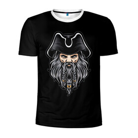 Мужская футболка 3D спортивная с принтом Морской Капитан Чёрная Борода в Белгороде, 100% полиэстер с улучшенными характеристиками | приталенный силуэт, круглая горловина, широкие плечи, сужается к линии бедра | грабитель | злодей | капитан | пират | пираты | разбойник
