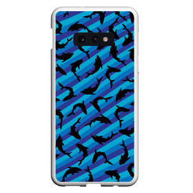 Чехол для Samsung S10E с принтом Черные акулы паттерн в Белгороде, Силикон | Область печати: задняя сторона чехла, без боковых панелей | black | shark | акула | акулы | жители | клыки | море | морские | океан | паттерн | рыба | черные