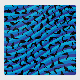 Магнитный плакат 3Х3 с принтом Черные акулы паттерн в Белгороде, Полимерный материал с магнитным слоем | 9 деталей размером 9*9 см | black | shark | акула | акулы | жители | клыки | море | морские | океан | паттерн | рыба | черные