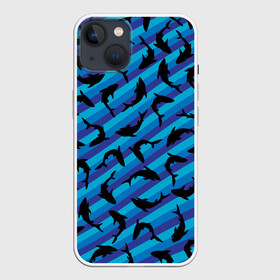 Чехол для iPhone 13 с принтом Черные акулы паттерн в Белгороде,  |  | Тематика изображения на принте: black | shark | акула | акулы | жители | клыки | море | морские | океан | паттерн | рыба | черные