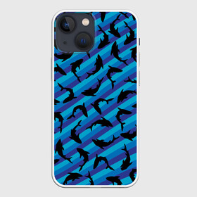 Чехол для iPhone 13 mini с принтом Черные акулы паттерн в Белгороде,  |  | black | shark | акула | акулы | жители | клыки | море | морские | океан | паттерн | рыба | черные