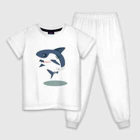 Детская пижама хлопок с принтом Акуленок в Белгороде, 100% хлопок |  брюки и футболка прямого кроя, без карманов, на брюках мягкая резинка на поясе и по низу штанин
 | baby | shark | акула | акуленок | акулы | жители | клыки | море | морские | океан | памперс | паттерн | ребенок | рыба | черные