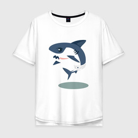 Мужская футболка хлопок Oversize с принтом Акуленок в Белгороде, 100% хлопок | свободный крой, круглый ворот, “спинка” длиннее передней части | baby | shark | акула | акуленок | акулы | жители | клыки | море | морские | океан | памперс | паттерн | ребенок | рыба | черные