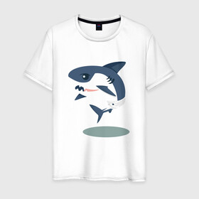 Мужская футболка хлопок с принтом Акуленок в Белгороде, 100% хлопок | прямой крой, круглый вырез горловины, длина до линии бедер, слегка спущенное плечо. | baby | shark | акула | акуленок | акулы | жители | клыки | море | морские | океан | памперс | паттерн | ребенок | рыба | черные