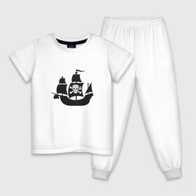 Детская пижама хлопок с принтом Пиратский корабль в Белгороде, 100% хлопок |  брюки и футболка прямого кроя, без карманов, на брюках мягкая резинка на поясе и по низу штанин
 | Тематика изображения на принте: ships | корабли | кораблики | корабль | пират | пиратский | пиратский флаг | череп