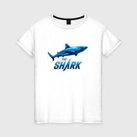 Женская футболка хлопок с принтом Акула. The Shark в Белгороде, 100% хлопок | прямой крой, круглый вырез горловины, длина до линии бедер, слегка спущенное плечо | shark | акула | акуленок | акулы | жители | клыки | море | морские | океан | рыба | черные