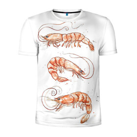 Мужская футболка 3D спортивная с принтом креветки в Белгороде, 100% полиэстер с улучшенными характеристиками | приталенный силуэт, круглая горловина, широкие плечи, сужается к линии бедра | ocean | sea | sea animal | графика | креветки | лобстер | море | океан | раки | рачки | рисунок