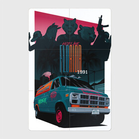 Магнитный плакат 2Х3 с принтом Hotline Florida 1991 в Белгороде, Полимерный материал с магнитным слоем | 6 деталей размером 9*9 см | автомобиль | бирюзовый | горячая линия | градиенты | грузовик | зебра | маски | медведь. | ночь | пальмы | розовый | тигр | утки