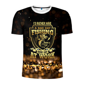 Мужская футболка 3D спортивная с принтом День на рыбалке в Белгороде, 100% полиэстер с улучшенными характеристиками | приталенный силуэт, круглая горловина, широкие плечи, сужается к линии бедра | Тематика изображения на принте: fish | карп | лето | отдых | поклев | рыба | рыбалка | рыболов | спиннинг | удилище | удочка
