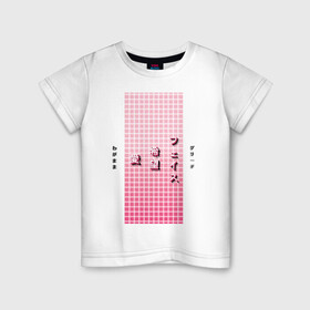 Детская футболка хлопок с принтом Good Mood в Белгороде, 100% хлопок | круглый вырез горловины, полуприлегающий силуэт, длина до линии бедер | checkered | gradient | hieroglyphs | japanese | neon | градиент | иероглифы | клетка | неон | японский