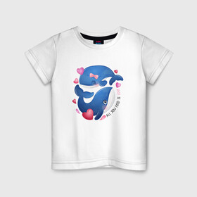 Детская футболка хлопок с принтом Два дельфина в Белгороде, 100% хлопок | круглый вырез горловины, полуприлегающий силуэт, длина до линии бедер | Тематика изображения на принте: cute | dolphin | love | два дельфина | дельфин | дельфинами | любовь | милый | мир | подводный