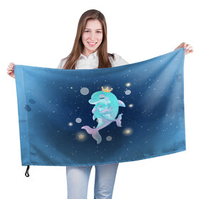 Флаг 3D с принтом Два дельфина в Белгороде, 100% полиэстер | плотность ткани — 95 г/м2, размер — 67 х 109 см. Принт наносится с одной стороны | cute | dolphin | два дельфина | дельфин | дельфинами | милый | мир | подводный
