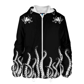 Мужская куртка 3D с принтом Octopus Щупальца в Белгороде, ткань верха — 100% полиэстер, подклад — флис | прямой крой, подол и капюшон оформлены резинкой с фиксаторами, два кармана без застежек по бокам, один большой потайной карман на груди. Карман на груди застегивается на липучку | animal | beast | kraken | ocean | octopus | sea | ship | water | вода | животные | звери | корабль | кракен | море | океан | осьминог | рыбы | щупальца