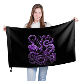 Флаг 3D с принтом Фиолетовый Кракен в Белгороде, 100% полиэстер | плотность ткани — 95 г/м2, размер — 67 х 109 см. Принт наносится с одной стороны | animal | beast | kraken | ocean | octopus | sea | ship | water | вода | животные | звери | корабль | кракен | море | океан | осьминог | рыбы | щупальца
