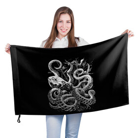 Флаг 3D с принтом Кракен Монстр в Белгороде, 100% полиэстер | плотность ткани — 95 г/м2, размер — 67 х 109 см. Принт наносится с одной стороны | animal | beast | kraken | monster | ocean | octopus | sea | ship | water | вода | животные | звери | корабль | кракен | монстр | море | океан | осьминог | рыбы | щупальца