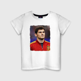 Детская футболка хлопок с принтом Iker Casillas/Икер Касильяс  в Белгороде, 100% хлопок | круглый вырез горловины, полуприлегающий силуэт, длина до линии бедер | iker casillas | известные личности | икер касильяс | испания | мужчинам | сборная испании | спорт | спортсмены | футбол | футболист | хобби
