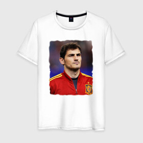 Мужская футболка хлопок с принтом Iker Casillas/Икер Касильяс  в Белгороде, 100% хлопок | прямой крой, круглый вырез горловины, длина до линии бедер, слегка спущенное плечо. | iker casillas | известные личности | икер касильяс | испания | мужчинам | сборная испании | спорт | спортсмены | футбол | футболист | хобби