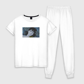 Женская пижама хлопок с принтом Perfect Blue в Белгороде, 100% хлопок | брюки и футболка прямого кроя, без карманов, на брюках мягкая резинка на поясе и по низу штанин | Тематика изображения на принте: anime | sadness | аниме | девушка | эстетика