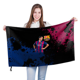 Флаг 3D с принтом Barcelona Луис Суарес в Белгороде, 100% полиэстер | плотность ткани — 95 г/м2, размер — 67 х 109 см. Принт наносится с одной стороны | Тематика изображения на принте: barca | barcelona | fc barca | luis suarez | барка | барселона | луис суарес