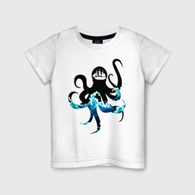 Детская футболка хлопок с принтом Осьминог Монстр Корабль в Белгороде, 100% хлопок | круглый вырез горловины, полуприлегающий силуэт, длина до линии бедер | animal | beast | kraken | monster | ocean | octopus | sea | ship | water | вода | животные | звери | корабль | кракен | монстр | море | океан | осьминог | рыбы | щупальца