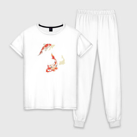 Женская пижама хлопок с принтом Карпы кои в Белгороде, 100% хлопок | брюки и футболка прямого кроя, без карманов, на брюках мягкая резинка на поясе и по низу штанин | карпы кои | кои | рыба | японские карпы | японские карпы кои