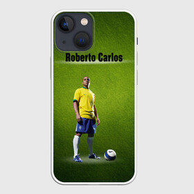 Чехол для iPhone 13 mini с принтом Roberto Carlos в Белгороде,  |  | ball | green | roberto carlos | roberto carlos lettering | roberto carlos print | soccer field | зеленый | мяч | надпись роберто карлос | номер 3 | принт роберто карлос | роберто карлос | футболист | футбольное по