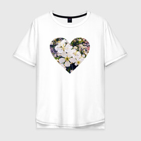 Мужская футболка хлопок Oversize с принтом Spring heart в Белгороде, 100% хлопок | свободный крой, круглый ворот, “спинка” длиннее передней части | Тематика изображения на принте: flower. heart | весна | любовь | сердце | цветы