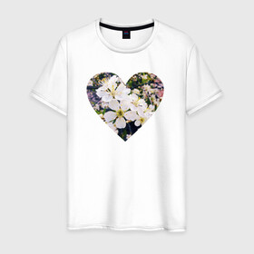 Мужская футболка хлопок с принтом Spring heart в Белгороде, 100% хлопок | прямой крой, круглый вырез горловины, длина до линии бедер, слегка спущенное плечо. | Тематика изображения на принте: flower. heart | весна | любовь | сердце | цветы