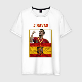 Мужская футболка хлопок с принтом Хесус Навас (сборная Испании) в Белгороде, 100% хлопок | прямой крой, круглый вырез горловины, длина до линии бедер, слегка спущенное плечо. | сборная испании | флаг испании | футбол | футбольная форма | хесус навас