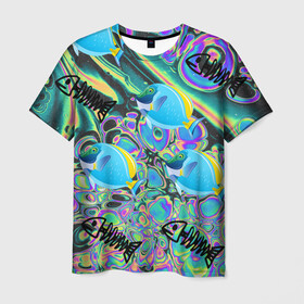 Мужская футболка 3D с принтом Life cycle в Белгороде, 100% полиэфир | прямой крой, круглый вырез горловины, длина до линии бедер | acid | colors | fish | life | ocean | море | океан | рыба