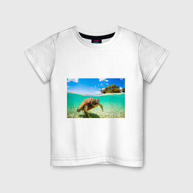 Детская футболка хлопок с принтом Морская черепашка в Белгороде, 100% хлопок | круглый вырез горловины, полуприлегающий силуэт, длина до линии бедер | отдых | пляж | черепашка под водой