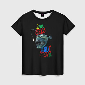 Женская футболка 3D с принтом я красотка в Белгороде, 100% полиэфир ( синтетическое хлопкоподобное полотно) | прямой крой, круглый вырез горловины, длина до линии бедер | зубастик | морское чудовище | рыбалка | рыбёха | рыбка | рыболов | я красотка