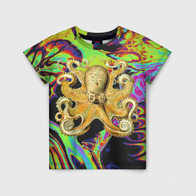 Детская футболка 3D с принтом Octopus Ink в Белгороде, 100% гипоаллергенный полиэфир | прямой крой, круглый вырез горловины, длина до линии бедер, чуть спущенное плечо, ткань немного тянется | abstraction | acid | kraken | ocean | octopus | sea | море | осьминог