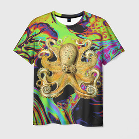 Мужская футболка 3D с принтом Octopus Ink в Белгороде, 100% полиэфир | прямой крой, круглый вырез горловины, длина до линии бедер | abstraction | acid | kraken | ocean | octopus | sea | море | осьминог