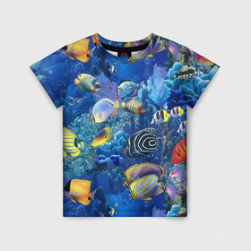 Детская футболка 3D с принтом Коралловые рыбки в Белгороде, 100% гипоаллергенный полиэфир | прямой крой, круглый вырез горловины, длина до линии бедер, чуть спущенное плечо, ткань немного тянется | дно морское | коралловые | кораллы | море | подводный мир | рыбки